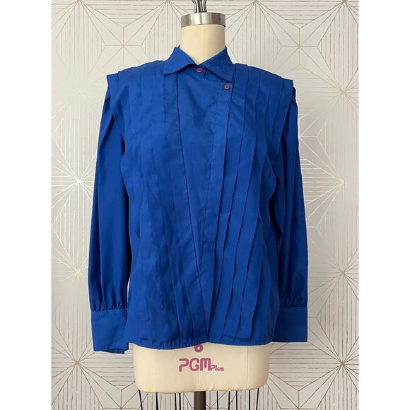 Vintage 1980's Panther bold statement pleated blouse with shoulder pads sz 11/12 - Picture 16 of 16